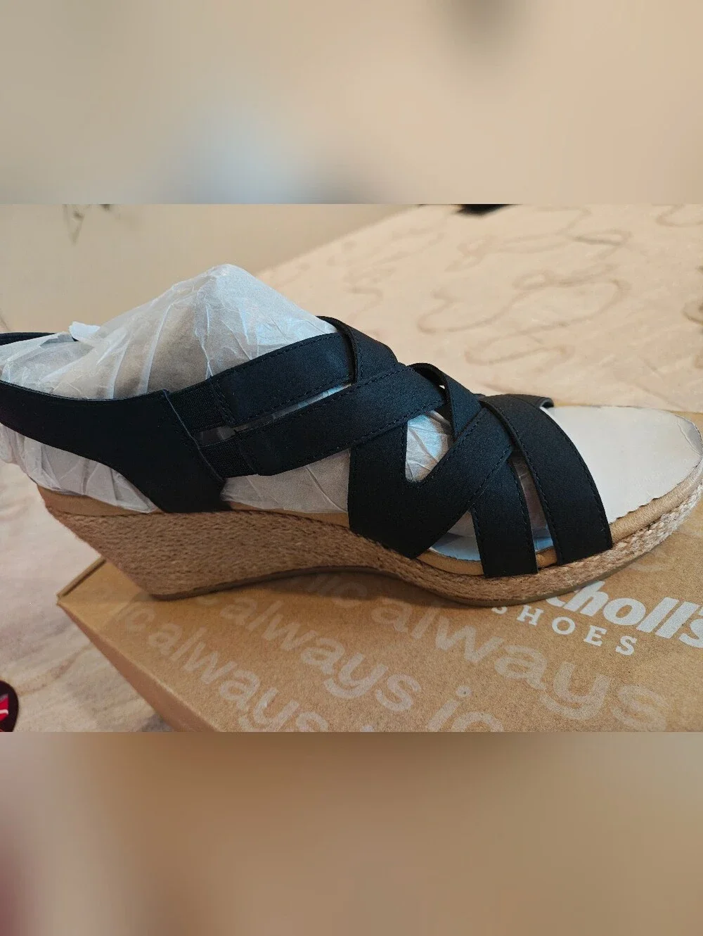 Dr. Scholl's Black Crisscross Espadrille Wedge Sandals